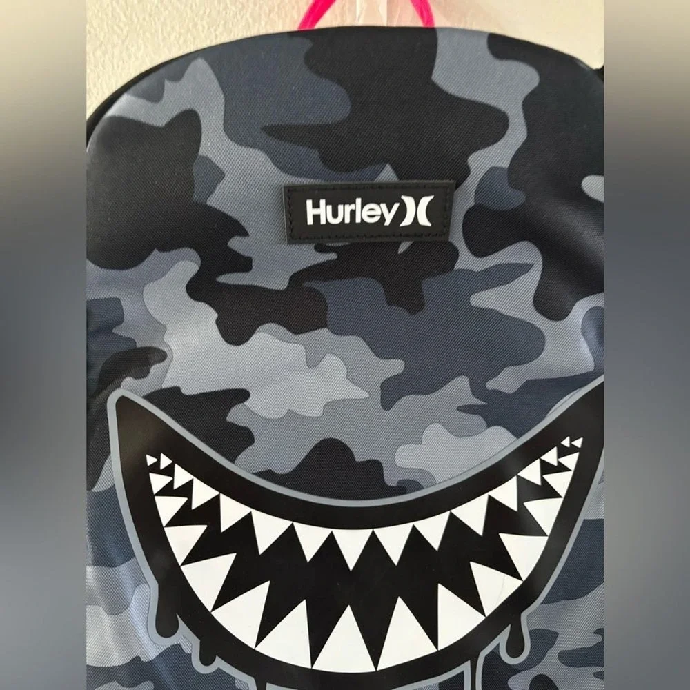 Hurley Boy's Backpack Camo Black and Gray with Graphic Shark Teeth Bite NWOT